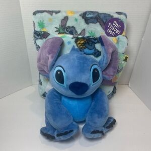 Disney Lilo & Stitch 3pc Travel gift Set - Blue Stitch blanket, pillow, plush